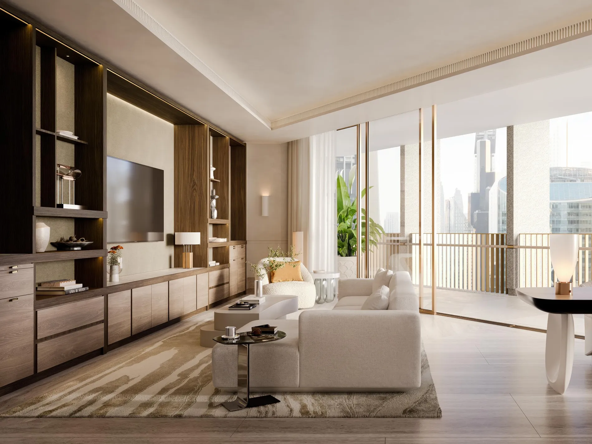 Media room opening onto city views — Carlyle Residences Dubai
