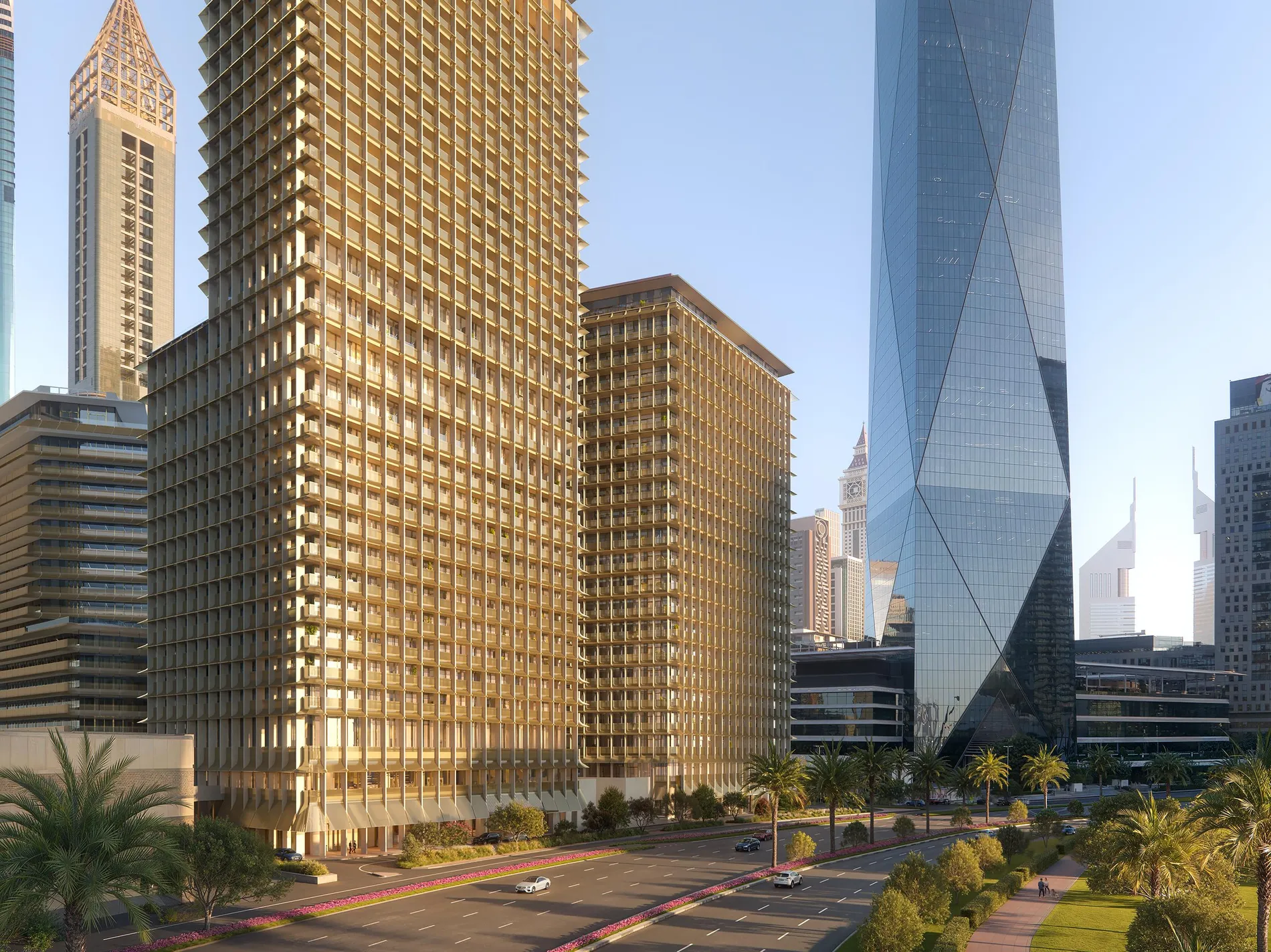 Carlyle Residences DIFC tower on the skyline by day